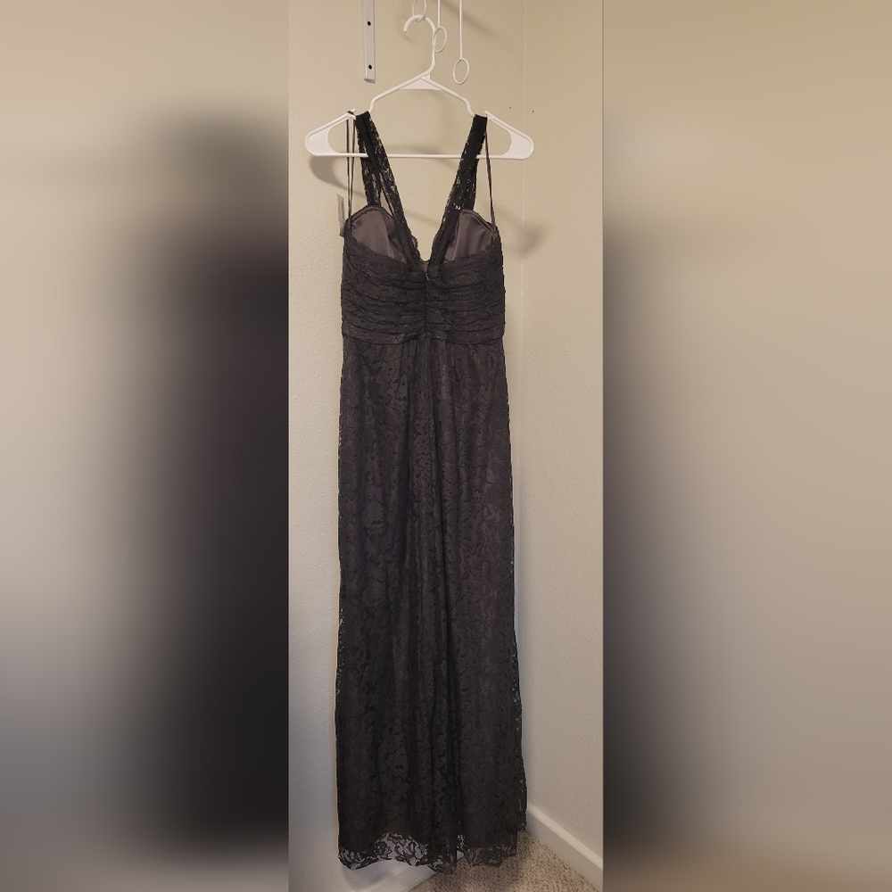 AMSALE ~ Gray Lace Sweetheart Sleeveless V Pweter Formal Gown 2 NEW $390 - Picture 5 of 13